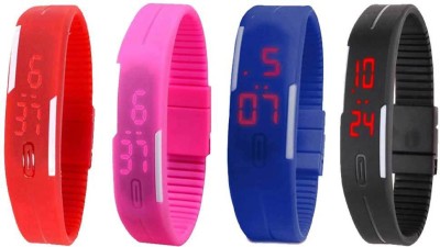 NS18 Silicone Led Magnet Band Combo of 4 Red, Pink, Blue And Black Digital Watch  - For Boys & Girls   Watches  (NS18)