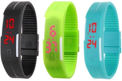NS18 Silicone Led Magnet Band Combo of 3 Black, Green And Sky Blue Digital Watch  - For Boys & Girls   Watches  (NS18)