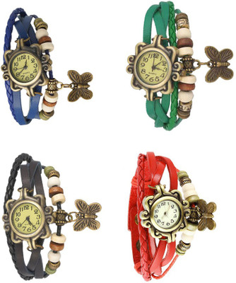 

NS18 Vintage Butterfly Rakhi Combo of 4 Blue, Black, Green And Red Watch - For Women