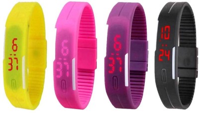 NS18 Silicone Led Magnet Band Combo of 4 Yellow, Pink, Purple And Black Digital Watch  - For Boys & Girls   Watches  (NS18)