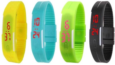 NS18 Silicone Led Magnet Band Combo of 4 Yellow, Sky Blue, Green And Black Digital Watch  - For Boys & Girls   Watches  (NS18)