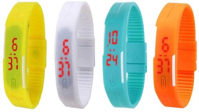 NS18 Silicone Led Magnet Band Combo of 4 Yellow, White, Sky Blue And Orange Digital Watch  - For Boys & Girls   Watches  (NS18)