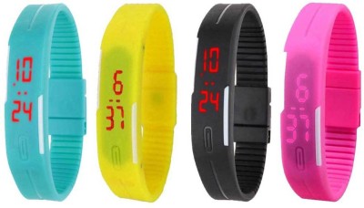 NS18 Silicone Led Magnet Band Combo of 4 Sky Blue, Yellow, Black And Pink Digital Watch  - For Boys & Girls   Watches  (NS18)