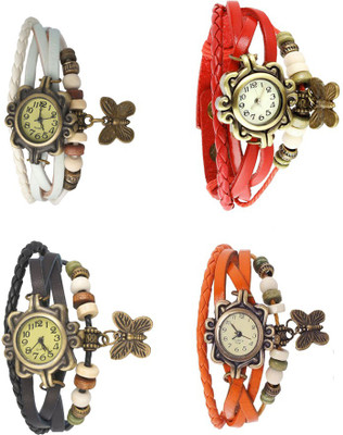 

Kissu Vintage Rakhi Combo of 4 White, Black, Red And Orange Watch - For Women
