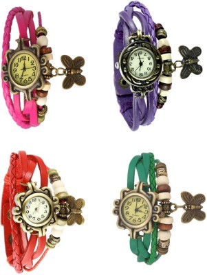 NS18 Vintage Butterfly Rakhi Combo of 4 Pink, Red, Purple And Green Analog Watch  - For Women   Watches  (NS18)