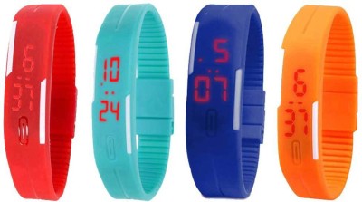 NS18 Silicone Led Magnet Band Combo of 4 Red, Sky Blue, Blue And Orange Digital Watch  - For Boys & Girls   Watches  (NS18)