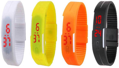 Kissu Led Magnet Band Combo of 4 White, Yellow, Orange And Black Watch - For Men & Women
