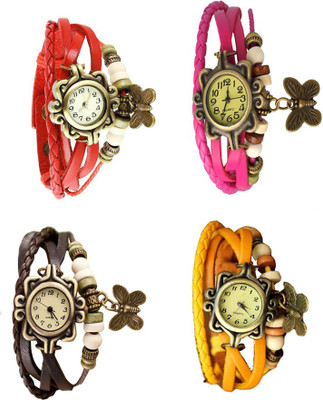 

Kissu Vintage Rakhi Combo of 4 Red, Brown, Pink And Yellow Watch - For Women
