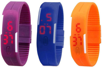 

NS18 Silicone Led Magnet Band Combo of 3 Purple, Blue And Orange Watch - For Boys & Girls