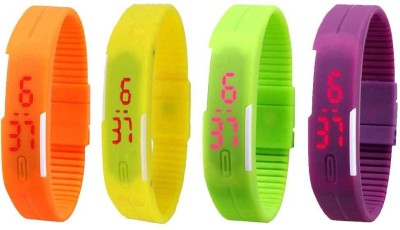 NS18 Silicone Led Magnet Band Watch Combo of 4 Orange, Yellow, Green And Purple Digital Watch  - For Couple   Watches  (NS18)