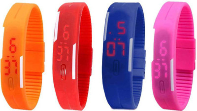 

NS18 Silicone Led Magnet Band Combo of 4 Orange, Red, Blue And Pink Watch - For Boys & Girls