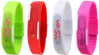 View NS18 Silicone Led Magnet Band Watch Combo of 4 Green, Red, White And Pink Digital Watch  - For Couple Wrist Watches Price Online(NS18)