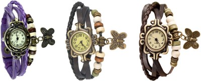 NS18 Vintage Butterfly Rakhi Watch Combo of 3 Purple, Black And Brown Analog Watch  - For Women   Watches  (NS18)