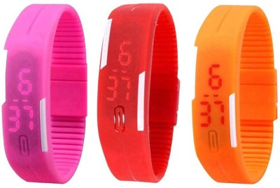 NS18 Silicone Led Magnet Band Combo of 3 Pink, Red And Orange Digital Watch  - For Boys & Girls   Watches  (NS18)