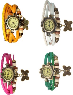 NS18 Vintage Butterfly Rakhi Combo of 4 Yellow, Pink, White And Green Analog Watch  - For Women   Watches  (NS18)
