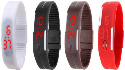 

NS18 Silicone Led Magnet Band Watch Combo of 4 White, Black, Brown And Red Watch - For Couple