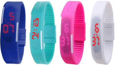 

Kissu Led Magnet Band Combo of 4 Blue, Sky Blue, Pink And White Watch - For Men & Women