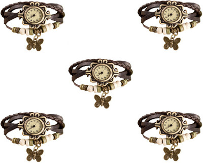 

NS18 Vintage Butterfly Rakhi Combo of 5 Brown Watch - For Women
