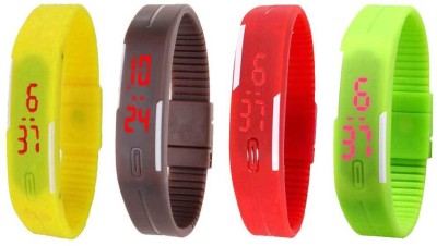 NS18 Silicone Led Magnet Band Combo of 4 Yellow, Brown, Red And Green Digital Watch  - For Boys & Girls   Watches  (NS18)