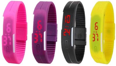 NS18 Silicone Led Magnet Band Combo of 4 Pink, Purple, Black And Yellow Digital Watch  - For Boys & Girls   Watches  (NS18)