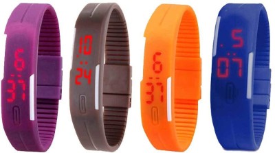NS18 Silicone Led Magnet Band Combo of 4 Purple, Brown, Orange And Blue Digital Watch  - For Boys & Girls   Watches  (NS18)