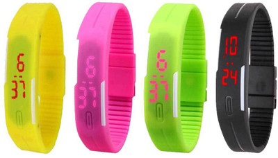 View NS18 Silicone Led Magnet Band Combo of 4 Yellow, Pink, Green And Black Digital Watch  - For Boys & Girls Wrist Watches Price Online(NS18)