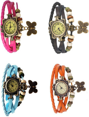 

NS18 Vintage Butterfly Rakhi Combo of 4 Pink, Sky Blue, Black And Orange Watch - For Women