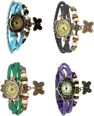 

Kissu Vintage Rakhi Combo of 4 Sky Blue, Green, Black And Purple Watch - For Women