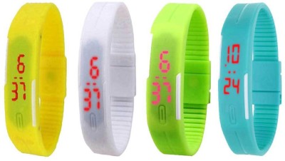 NS18 Silicone Led Magnet Band Watch Combo of 4 Yellow, White, Green And Sky Blue Digital Watch  - For Couple   Watches  (NS18)
