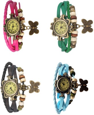 NS18 Vintage Butterfly Rakhi Combo of 4 Pink, Black, Green And Sky Blue Analog Watch  - For Women   Watches  (NS18)