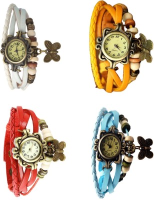 NS18 Vintage Butterfly Rakhi Combo of 4 White, Red, Yellow And Sky Blue Analog Watch  - For Women   Watches  (NS18)