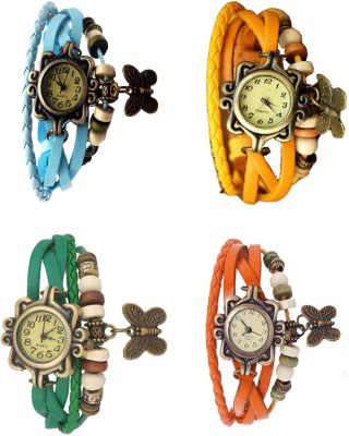 NS18 Vintage Butterfly Rakhi Combo of 4 Sky Blue, Green, Yellow And Orange Analog Watch  - For Women   Watches  (NS18)