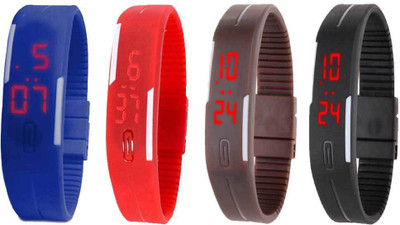 

Kissu Led Magnet Band Combo of 4 Blue, Red, Brown And Black Watch - For Men & Women