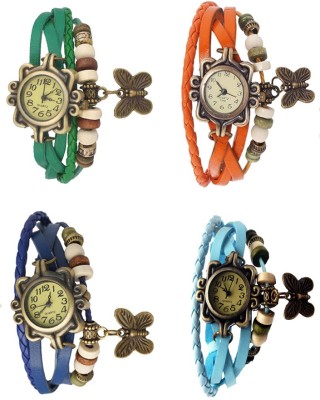 NS18 Vintage Butterfly Rakhi Combo of 4 Green, Blue, Orange And Sky Blue Analog Watch  - For Women   Watches  (NS18)
