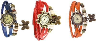 NS18 Vintage Butterfly Rakhi Watch Combo of 3 Blue, Red And Orange Analog Watch  - For Women   Watches  (NS18)