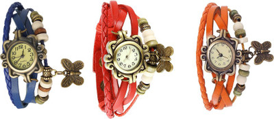 

Kissu Vintage Rakhi Watch Combo of 3 Blue, Red And Orange Watch - For Women