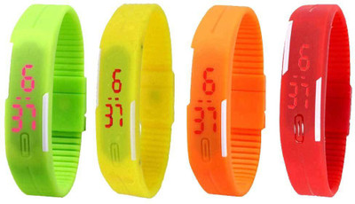 

NS18 Silicone Led Magnet Band Watch Combo of 4 Green, Yellow, Orange And Red Watch - For Couple