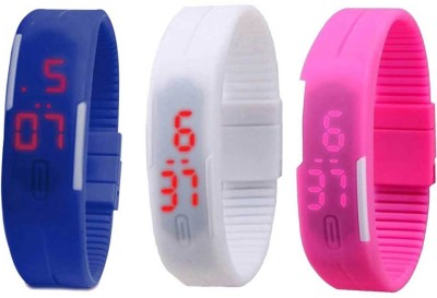NS18 Silicone Led Magnet Band Combo of 3 Blue, White And Pink Digital Watch  - For Boys & Girls   Watches  (NS18)