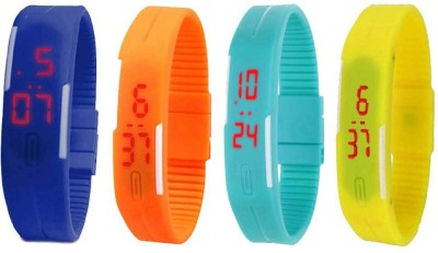 NS18 Silicone Led Magnet Band Combo of 4 Blue, Orange, Sky Blue And Yellow Digital Watch  - For Boys & Girls   Watches  (NS18)