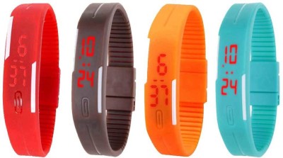 NS18 Silicone Led Magnet Band Watch Combo of 4 Red, Brown, Orange And Sky Blue Digital Watch  - For Couple   Watches  (NS18)