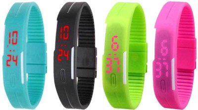NS18 Silicone Led Magnet Band Combo of 4 Sky Blue, Black, Green And Pink Digital Watch  - For Boys & Girls   Watches  (NS18)