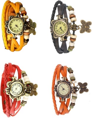 NS18 Vintage Butterfly Rakhi Combo of 4 Yellow, Red, Black And Orange Analog Watch  - For Women   Watches  (NS18)