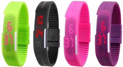 NS18 Silicone Led Magnet Band Watch Combo of 4 Green, Black, Pink And Purple Digital Watch  - For Couple   Watches  (NS18)