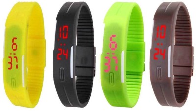 NS18 Silicone Led Magnet Band Combo of 4 Yellow, Black, Green And Brown Digital Watch  - For Boys & Girls   Watches  (NS18)