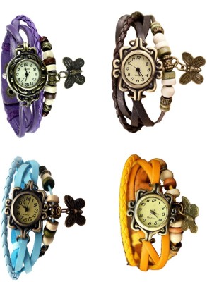NS18 Vintage Butterfly Rakhi Combo of 4 Purple, Sky Blue, Brown And Yellow Analog Watch  - For Women   Watches  (NS18)