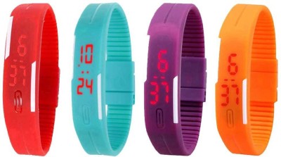 NS18 Silicone Led Magnet Band Combo of 4 Red, Sky Blue, Purple And Orange Digital Watch  - For Boys & Girls   Watches  (NS18)