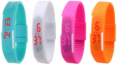 

Kissu Led Magnet Band Combo of 4 Sky Blue, White, Pink And Orange Watch - For Men & Women