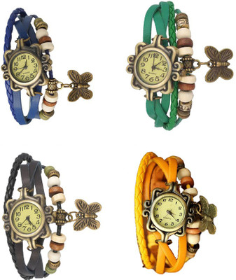 

Kissu Vintage Rakhi Combo of 4 Blue, Black, Green And Yellow Watch - For Women