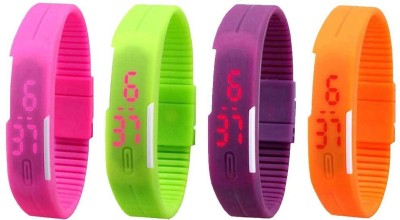 NS18 Silicone Led Magnet Band Combo of 4 Pink, Green, Purple And Orange Digital Watch  - For Boys & Girls   Watches  (NS18)