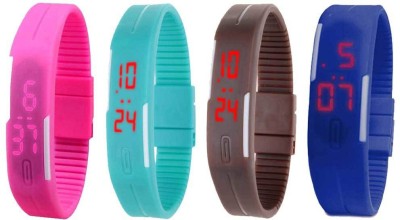NS18 Silicone Led Magnet Band Combo of 4 Pink, Sky Blue, Brown And Blue Digital Watch  - For Boys & Girls   Watches  (NS18)